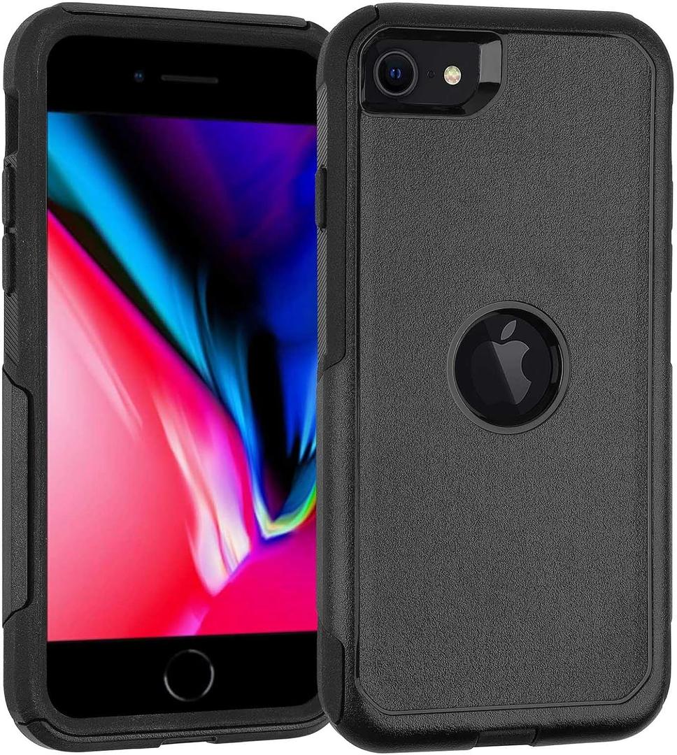 for iPhone SE 2020/2022 Phone Case 2 Layer Rugged Shockproof Protection Cover, Pocket-Friendly,Drop-Proof Shell for iPhone SE 3rd & 2nd Gen 4.7" (Black)