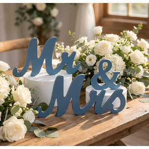 AceOrbit Blue 3 Pcs Mr & Mrs Sign Table Decor Sweetheart Mr and Miss Wooden Letters Freestanding Wedding Sign Rustic Table Centerpieces for Wedding Party Photo Booth Props Decorations Supplies