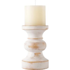 CedarLux Rustic Pillar Candle Holder, 6 Inch White Wooden Candlestick Holders, Farmhouse Candle Stands for Pillar Candle,Decorative Wood Candlestick Holders for Living Room, Table Centerpiece