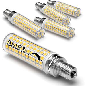 ALIDE E12 100W Dimmable Candelabra LED Light Bulbs Equivalent, Natural White 4000K,1000 Lumen C7 T6 Dimmable E12 10W LED Chandelier Bulbs for Ceiling Fan Pendant Salt Lamp,5 Pack