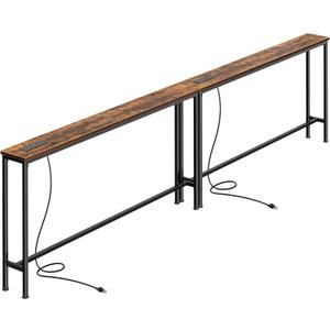 SUPERJARE 106.3 Inch Sofa Table with Power Outlets and USB-C Ports, 5.9 Inch Narrow Console Tables, Entryway Hallway Couch Tables with Storage, Behind Sofa, Small Spaces, Living Room, Rusitc Brown