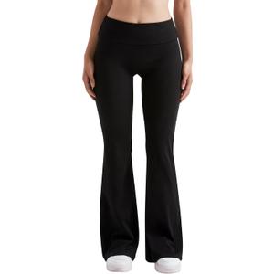 MOOSLOVER Women Flare Leggings Fold Over Bootcut Yoga Pants Casual Y2K Lounge Pants Comfy Cotton Leggings (Medium, Black)
