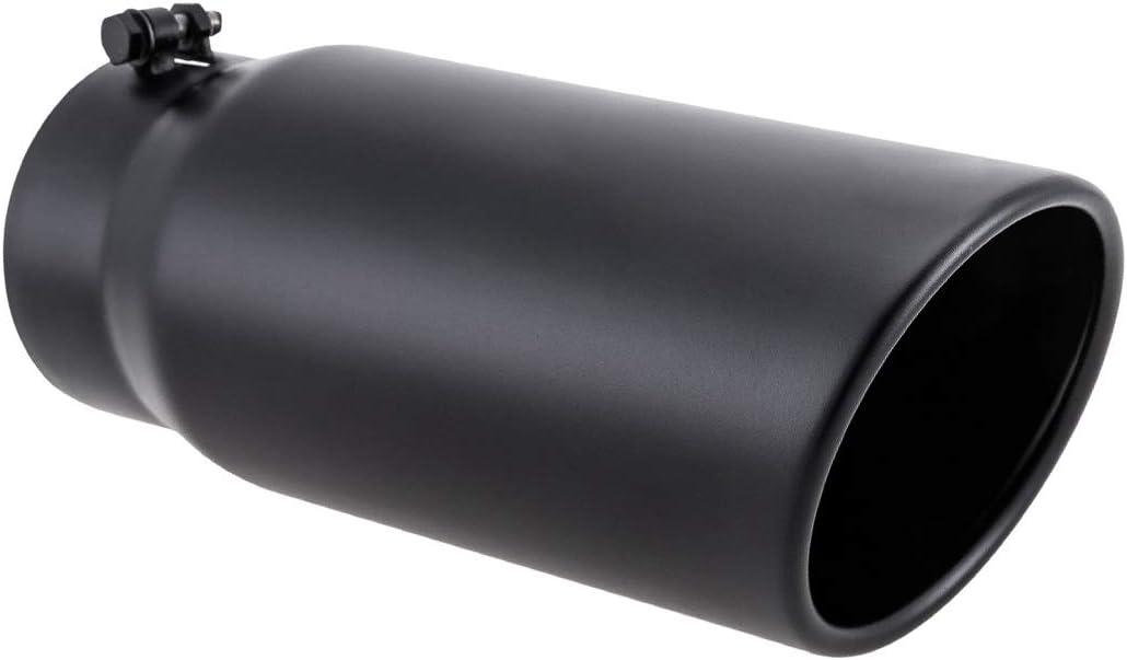 LCGP 5" Inlet Exhaust Tip, 6" Outlet 15" Long Bolt On Stainless Steel Diesel Exhaust Tailpipe Black