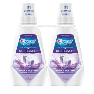 Crest Mouthwash/Mouth Rinse, 3D White Brilliance Whitening, Alcohol Free, Clean Mint, 2x1L (33.8 fl oz)