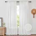 PONY DANCE Sheer Linen Curtain - Home Decorative Privacy Window Treatment Linen Curtains Elegant Rod Pocket Semi Sheer Drapes for Patio Living Room, 52 Wide x 96 Long, Ivory, 1PC