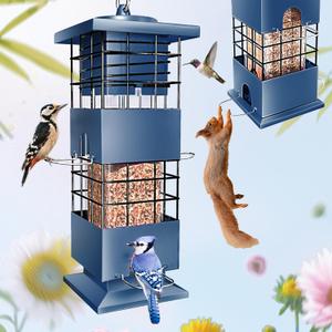 Squirrel Proof Bird Feeder,3.5Lbs Metal,4 Hanging Ports for Cardinal Finch | Weight-Activated Shutoff Blocks Squirrels & Pigeons.Chew-Proof Build For All Weather.Large Capacity,Fast Refilling & Cleaning