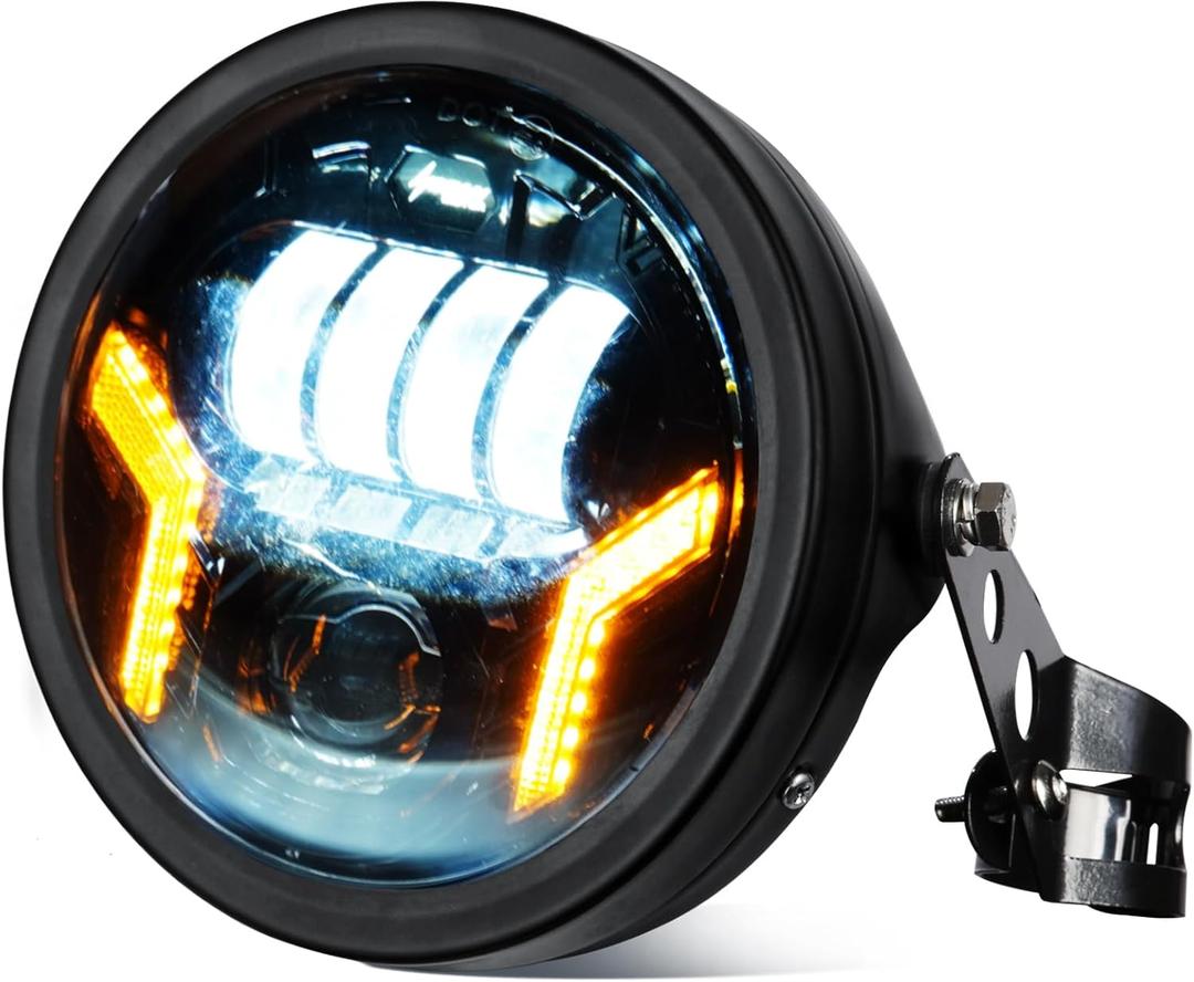 7inch LED Motorcycle Headlight with White DRL Amber Turn Signal Light with Headlight Housing Bucket Mount Brackets Compatible with CB400 CB1300 Vulcan custom XS650 Chopper Cafe Racer Bobbe