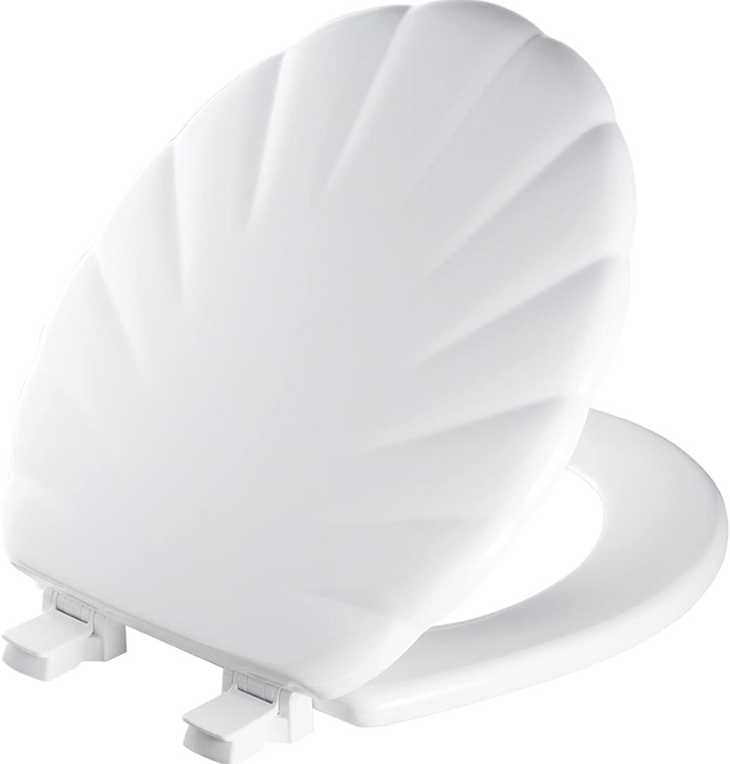 Mayfair Sculptured Shell Toilet Seat, Easy Clean Hinges with Durable Wood Seat, Made in USA, Round, White