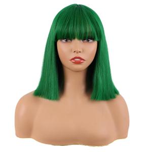 MapofBeauty 12 Inch Straight Bob Flat Bangs Short Party Wig, Grass Green | 30 cm Cosplay Wig, Synthetic Hair