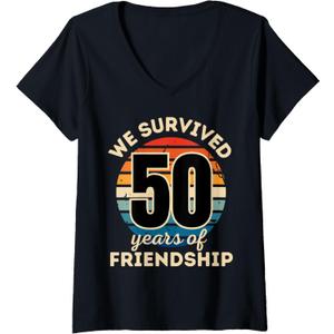 Womens Celebrating 50 YEARS OF FRIENDSHIP Funny Group Matching V-Neck T-Shirt (M, Black)
