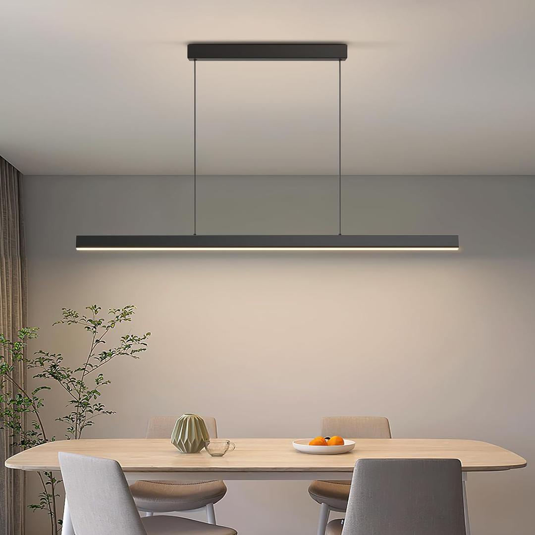 Modern Island Lights, 57in LED Pendant Light Dimmable with Remote Control 3000k-6000K Adjustable Color Temperature, Aluminum Chandelier Lamp Fixture for Kitchen, Dining Room, Billiard Room