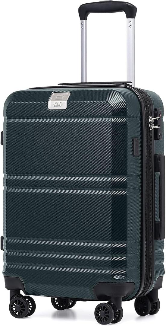 LONG VACATION Hardside Expandable Carry On Luggage, Suitcase with Spinner Wheels TSA Lock, Luggage with USB Port (Dark Green, 20 INCH)