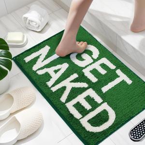 Get Naked Rug Bathroom Rugs - 17" x 24" Absorbent Green Rugs for Bathroom, Machine Washable Non Slip Bath Mats for Bath Room Floor Shower Tub, Dark Green