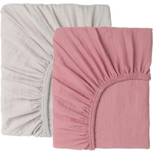 Muslin Crib Sheets - Organic Turkish Cotton, Ultra Soft & Breathable -Fitted Crib Sheets for Boys & Girls, GOTS & Oeko-TEX Certified, 52x28, Cotton Latte & Neutral Rose
