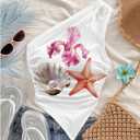 WDIRARA Women's Floral One Shoulder Tank Top Starfish Shell Print Asymmetrical Crop Tops (White, M)