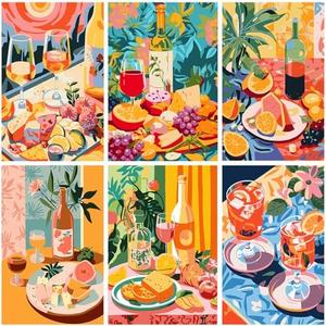 NIFILMTH Vintage Cocktail Paint by Numbers Kit for Adults Without Frame, 10×14 inch 6 Pack Retro Wine Adult Paint by Number Kits on Canvas for Beginners Easy DIY Oil Color by Number Wall Decor Gift