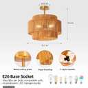 16" Boho Rattan Woven Semi Flush Ceiling Light Fixture, 16-inch Three-Tier Vertical Stripes
