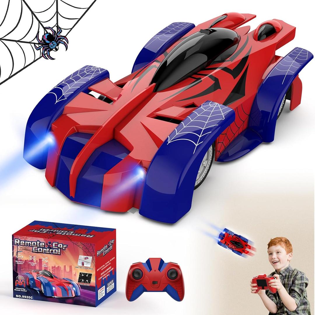 Wall Climbing Remote Control Car, 360 Rotating RC Stunt Car with Headlight, Rechargeable RC Cars Toys for 3 4 5 6 7 8-12 Year Old Boys Girls Kids (Red&Blue)