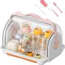 Baby Bottle Drying Rack Storage with 3 Brush, Nursing Bottle Storage Box Organizer with Cover, Portable Kitchen Cabinet Organizer, Durable countertop Dryer (Orange), Large