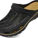 ChayChax Men's and Women's Arch Support Clogs Garden Shoes Slip-on Outdoor Beach Water Sandals with Removable Cushion Footbed (8-9 Women/6.5-7.5 Men, Black Gold)