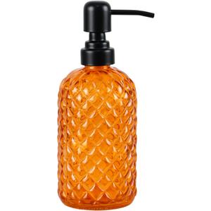 12Oz Glass Soap Dispenser with 304 Black Rustproof Stainless-Steel Pump, Refillable Glass Soap Dispenser for Kitchen, Bathroom, Farmhouse (Orange)