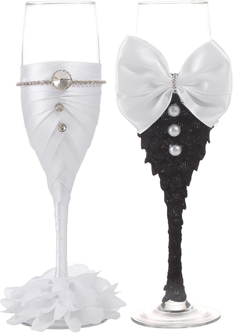 TRUE LOVE GIFT Wedding Champagne Glasses for Bride and Groom - Toasting Bridal Shower Gifts - Mr and Mrs Wedding Glasses - Set of 2