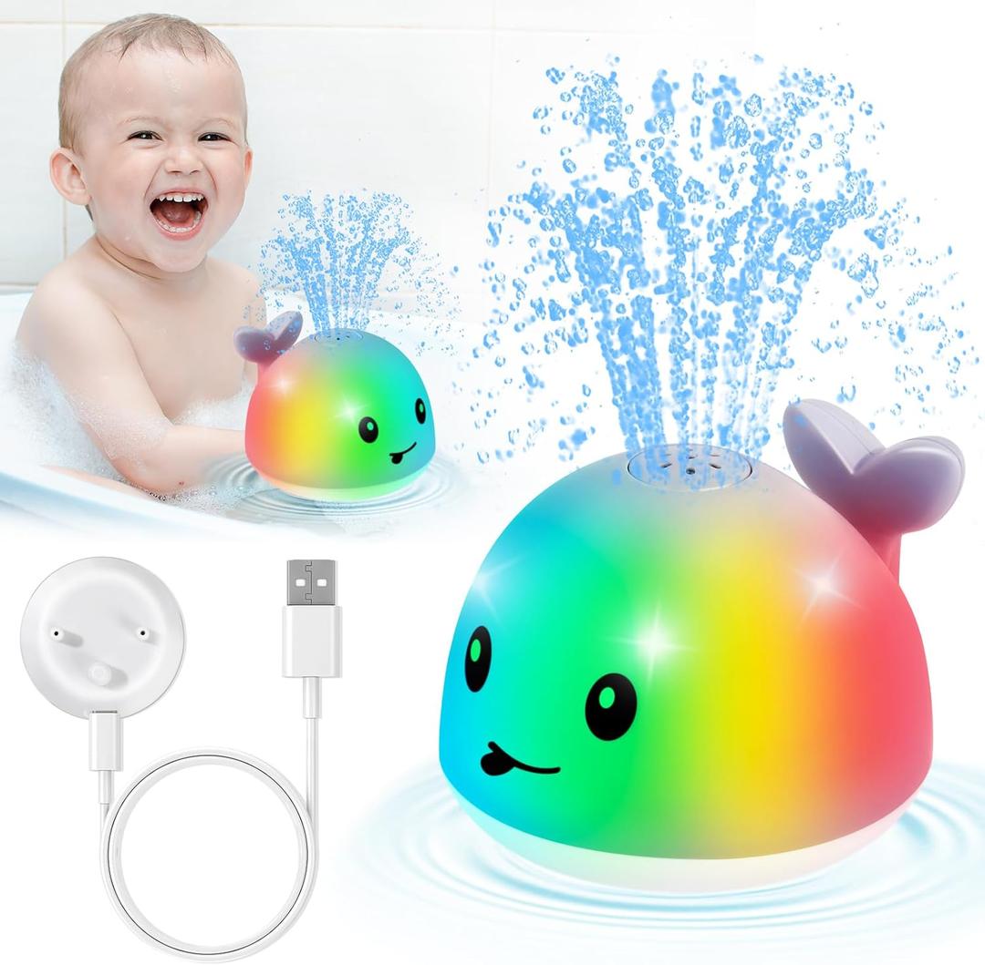 2025 UpgradedGigilli Baby Whale Bath Toy - Easy Charging Bath Toys for Kids Ages 1-3 Light Up Bath Fountain Toy 6-12-18 Months Toddlers Bathtub Toy Sprinkler Baby Easter Gifts Easter Basket Stuffers