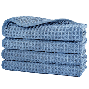 Microfiber Waffle Wash-Cloths,4Pack,Blue,13x13in