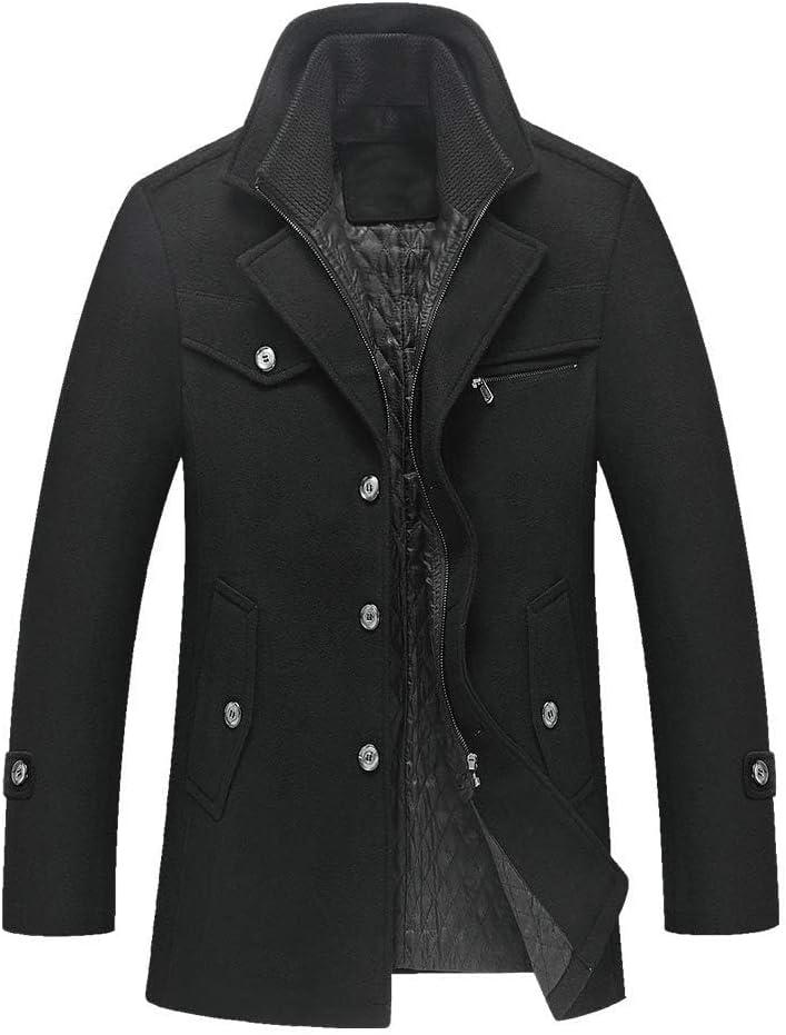 Tebreux Men's Winter Pea Coat Slim Fit Single Breasted Short Wool Jacket Woolen Trench Coat (Black, M)