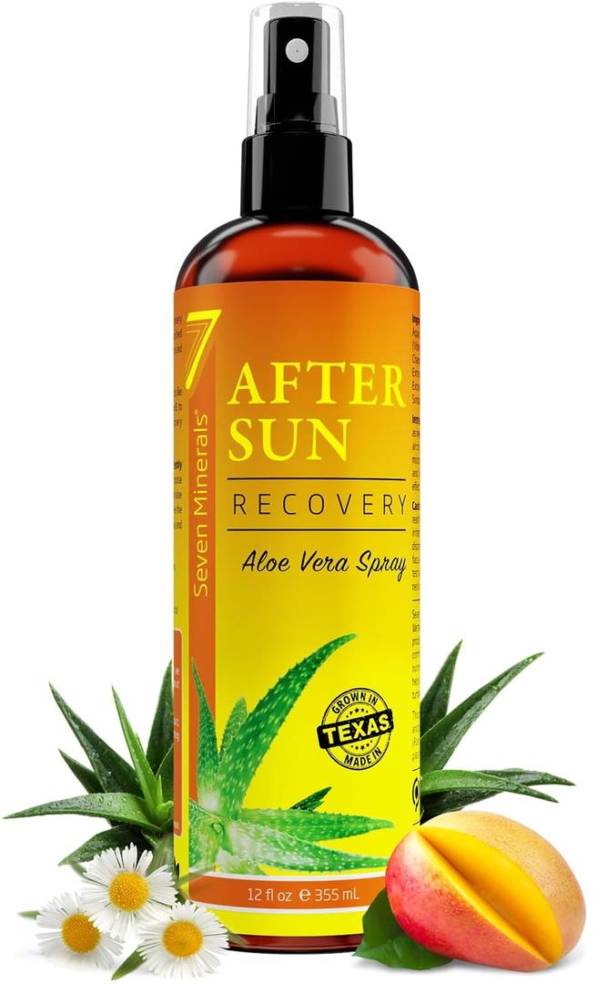 Seven Minerals NEW After Sun Solar Recovery Spray with Aloe Vera - For Skin & Face with Instant Sunburn Relief. Unlike Regular Aftersun Spray With Mango & Chamomile (12 Oz)