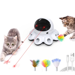 ORSDA Cat Laser Toy, 2-in-1 Interactive Automatic Motion Activated Moving 8 Holes Whack A Mole Feather, USB Rechargeable Electronic Smart Sensor Kitten Toys for Indoor Exercise