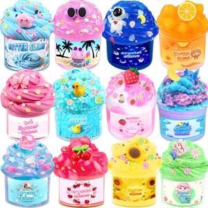 12 Pack Slime kit,DIY Butter Slime & Crystal Slime Set, Stress Relief Toys,Craft Toy, for Girls and Boys Party Favors,Easter Basket Fillings and Birthday Gift (Pink Bule Yellow Green)