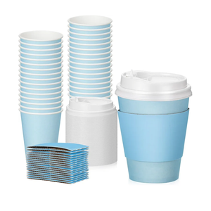 Patelai, 12 oz Disposable Coffee Cups with Lids and Sleeves Bulk, Insulated Hot Chocolate Paper Cup for Hot and Cold Beverage Water Juice Cocoa Tea Party Restaurants Travel Supplies (Blue) 32 Cups, 26 Lids, 46 Sleeves Bulk