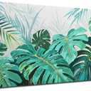 Enartly Tropical Green Leaf Canvas Wall Art Monstera Palm Leaf Painting Jungle Plant Botanical Picture Nature Artwork Print Framed for Living Room Bedroom Bathroom Office Home Decor, Large 40"x20"