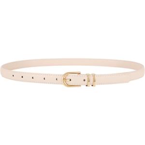 JASGOOD Women's Skinny Leather Belt Ladies Thin Faux Leather Belt with Gold/Silver Buckle for Jeans Dress Pants (Fit waist size 38-42 inch, Beige)