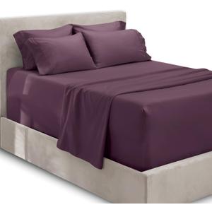 Hearth & Harbor Luxury Soft 6 Piece Bed Sheet Set Extra Deep Pocket Fitted Sheets Fits Mattress up to 21", Double Brushed Bedding, King, Eggplant