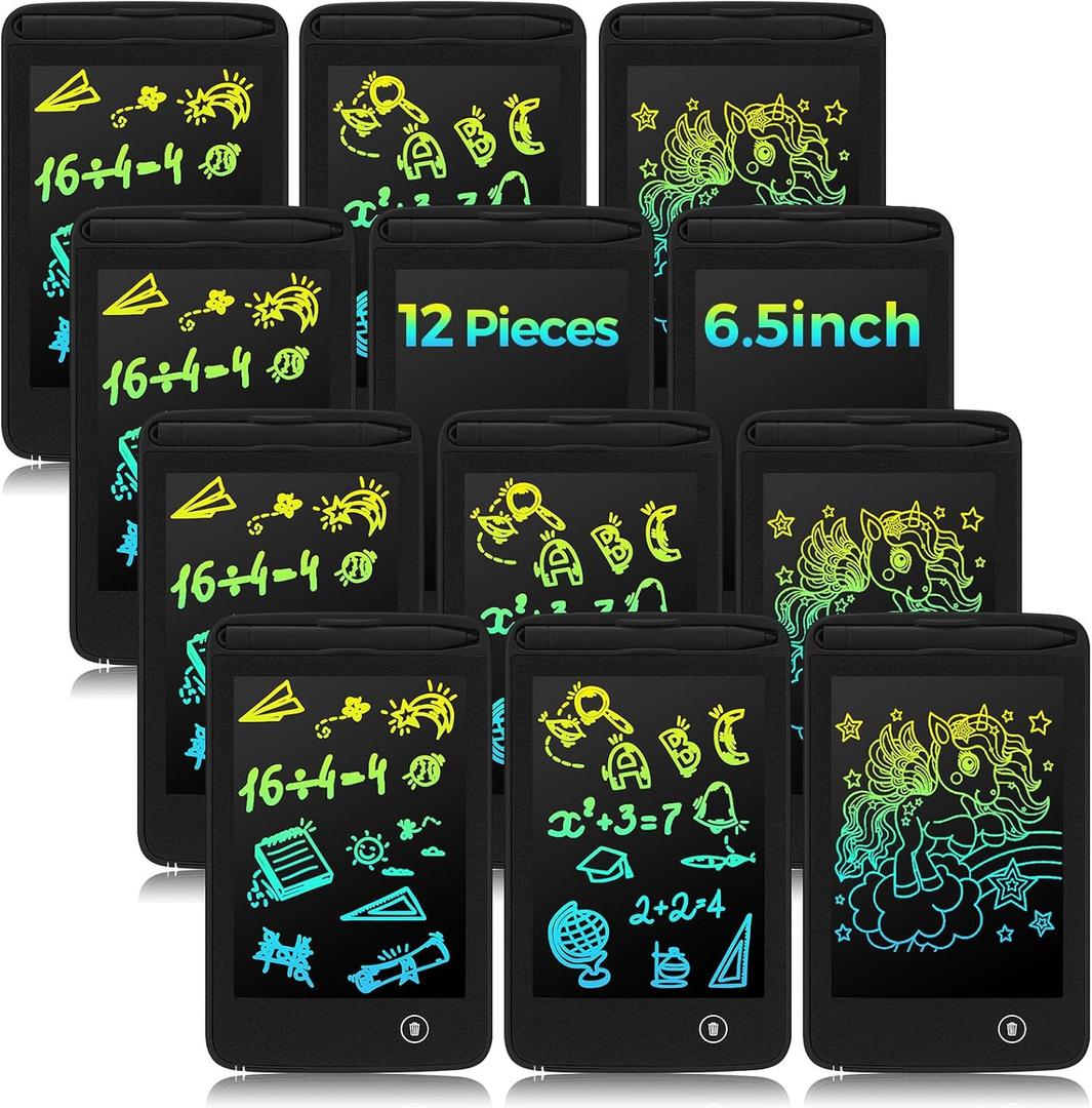 Zhehao 12 Pcs LCD Writing Tablet for Kids Colorful Drawing Doodle Board Drawing Tablet Erasable Reusable Electronic Draw Pad Gift for Boy Girl Educational Learning(6.5 Inch Screen,Dark Color)