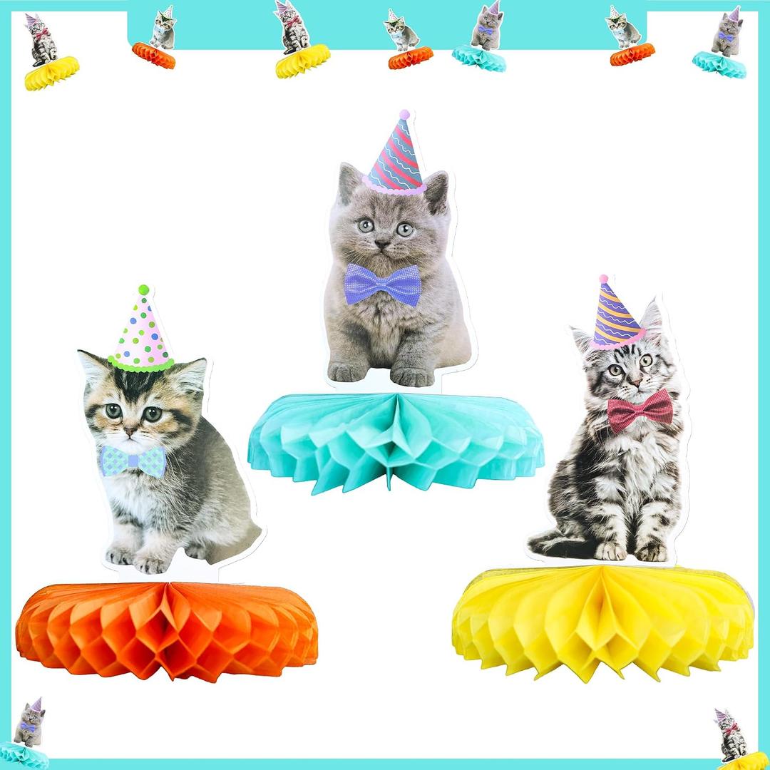 2 x Gyufise 9Pcs Cat Honeycomb Centerpieces Cat Birthday Party Supplies Kitten Party Decorations Lovely Cat Decoration Table for Cat Theme Birthday Party Baby Shower Supplies