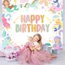 Avezano Mermaid and Unicorn Birthday Backdrop Cartoon Mermaid Birthday Party Decorations Rainbow Unicorn Theme Party Decoration Girls' Happy Birthday Background Banner (6x5ft(72x60in))