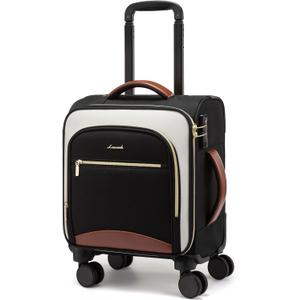LOVEVOOK Underseat Carry On Luggage With Wheels, 16 Inch Softside Underseat Luggage Spinner, 18x14x8 inches Travel Bag With TSA Lock, Water-Resistant Lightwhight Personal Item for Travel (Black-White-Chestnut)