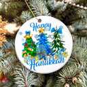 6 x Happy Hanukkah Ornament 2025  White Elephant Gift with Menorah, Stars of David & Festive Trees  Ceramic Round Hanukkah Decoration, Jewish, Home & Party Keepsake