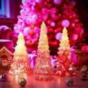 Funnymoom 3 Pack Glass Christmas Trees Decorations Gradient Lighted Christmas Tree 11.4 Inch Snow Top Glitter Xmas Winter Tabletop Centerpieces Gift for Home Fireplace Table Mantle Holiday(Pink)
