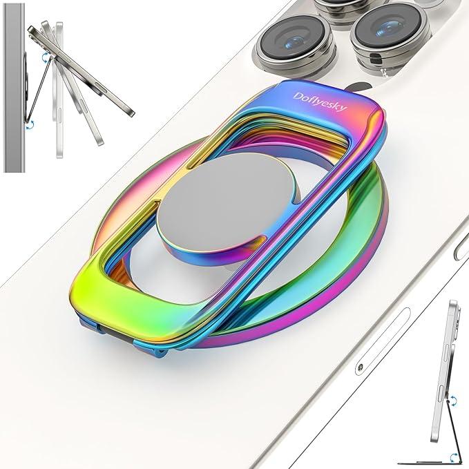 Magnetic Phone Ring Holder for MagSafe Phone Grip & Kickstand, Strong Dual-Sided Magnets Compatible with MagSafe Car Mount Gym for iPhone 17/16 Pro Max 15/14/13/12 and Android Phone Cases (Colorful)