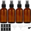 Dark Amber Glass Spray Bottles 4 oz, Small Glass Spray Bottles for Essential Oils, Fine Mist for Face, Hair, Plants, Travel, Perfumes, Cleaning Solutions - 4 Pack