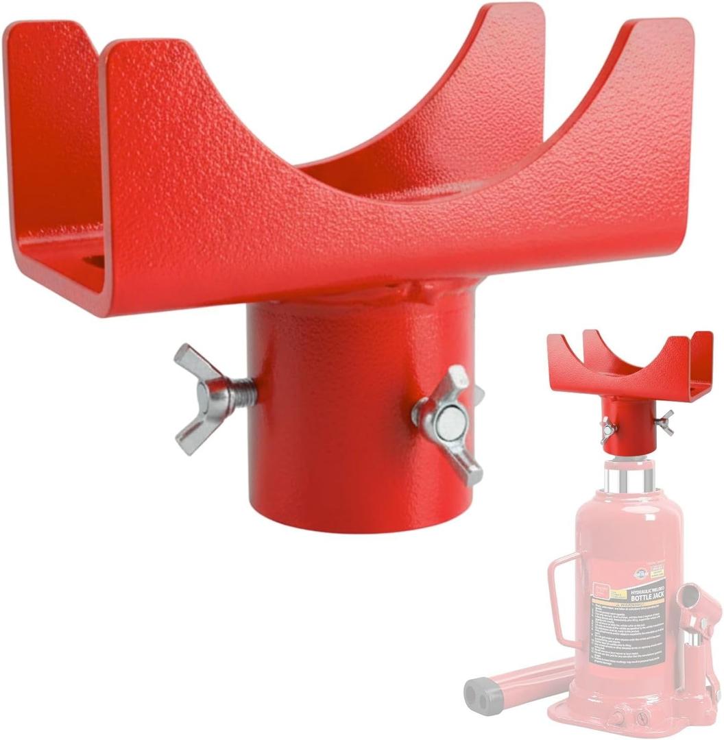 2-in-1 Bottle Jack Adapter with Triple-Lock for 3"/4" Round & 2" Square Axle Tubes - Universal Wobble-Free Fit for 2T-12T Bottle Jacks, Heavy Duty 1/4" Steel Saddle for RV, Truck, Trailer