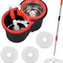 Mop and Bucket Set, 360 Spin Mop and Bucket with Wringer Set and 3 Microfiber Mop Refills, Stainless Steel 61" Extended Handle Spinning Mop Bucket System for Floor Cleaning