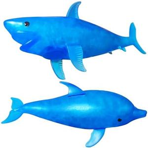 Squishy Shark Stress Balls Dolphin Squeeze Ball (2 Pack) Stretchy Stress Squish Ball, Sea Animal Squeeze Squishy Toys Stress Balls for Kids and Adults, Easter Basket Stuffers, Missing 1