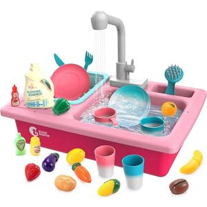 CUTE STONE Toy Accessories Faucet for Color Changing Play Kitchen Sink Toys Blue & Pink