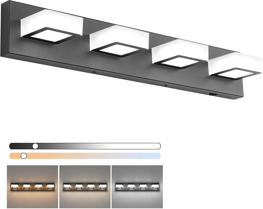 Ralbay 5 Color Temperature Black Vanity Lights for Bathroom Dimmable Acrylic Modern LED Black Bathroom Lighting Fixtures Over Mirror, 26 inch