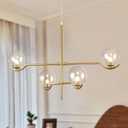 4 Lights Gold Sputnik Chandelier, Modern Large L31 '' Mid Century Long Ceiling Pendant Light Fixtures with Clear Glass Globe Shades for High Ceiling Living Room Foyer Dining Room Bedroom